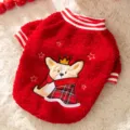 Red Corgi pet fleece sweater variant, festive dog winter clothes with cute crown embroidery. - S / Red