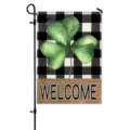 St Patrick's Day garden flag buffalo plaid shamrock welcome outdoor yard banner decor - HYQ9-28