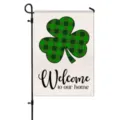 Green plaid shamrock garden flag, St. Patrick's Day welcome yard flag for outdoor decor. - HYQ9-30