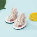 Sandali per cani piccoli in tela rigata primavera estate con stella antiscivolo scarpe morbide - N. 3 / Strisce Beige