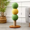 Cat scratching post with three sisal balls and sturdy base, 80cm tall for indoor cats play. - Sugar Ball Scratching Post - 3-Ball Model [Yellow-Green]