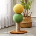 Sisal cat scratching post with double play balls, interactive cat tree for small spaces. - Sugar Ball Scratching Post - 2-Ball Model [Yellow-Green]