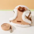 Gemütliches Plüsch Hundegeschirr und Leine Set warme Winterweste für kleine Hunde - S (Empfohlenes Gewicht 0,5-3kg) / Brauner Bär (Fleece-Futter & Warmbesatz)