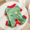 Cute space print dog jumpsuit warm four-leg pet apparel for small dogs autumn winter outfit - XS / Tian Green