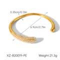 Gold stainless steel pearl open cuff bracelet elegant stackable jewelry piece lightweight accessory - Pearl Open Bangle (XZ-B20019-PE) / Gold