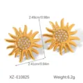 Rhinestone sunflower earrings detailed shot, gold stainless steel stud jewelry for women. - Multi-Stone Sunflower Stud Earrings(XZ-E10825) / Gold