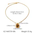 Stainless steel gold-plated necklace with oval natural stone pendant, 43cm length with extension. - Necklace / Tiger Eye Color