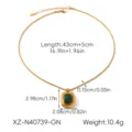 Gold stainless steel necklace with green stone pendant, fashion pendant jewelry for women. - Necklace / Green