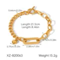 Stainless steel gold Cuban link charm bracelet with heart pendant, detailed size specs 21.5cm - Gold