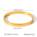 Detailed view of gold stainless steel smooth bangle bracelet, showing size and weight specs. - XZ-B20142-6mm Gold