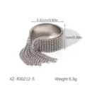 Stainless steel wide open ring bracelet with bead tassel design, lightweight and stylish. - Tassel Wide Ring (XZ-R30212-S) / Gold