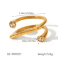 Gold stainless steel open ring with sparkling cubic zirconia crystals, stylish wrap design. - XZ-R30320