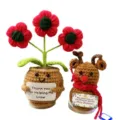 Handmade crochet potted flower and cute Christmas reindeer plush doll set for home decor. - Christmas 11