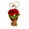 Handcrafted crochet flower bouquet keychain detail, knit rose bag charm accessory - Carnation Pendant