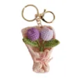 Handcrafted crochet flower bouquet keychain detail, cute knitted floral accessory for bags. - Purple Tulip Pendants