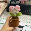 Handgemachte Häkeln Blume Topfpflanze Süße Strick Puppe Desktop Ornament Geschenk - Rosa Herz-Topfpflanze