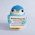 Handmade crochet pocket penguin plush doll with encouragement card cute emotional support gift. - Blue