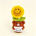 Handmade crochet sunflower potted plant with cute bear knit toy for home decor gift - Dog Sunflower Potted Plants