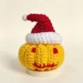 Handmade crochet Halloween pumpkin doll with Santa hat, cute yarn desktop ornament gift. - Style 4 / Yellow
