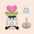Handmade Crochet Heart Potted Plant Teacher Gift Pink Flower Desk Decor with Card - Style I