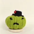 Handmade crochet green pumpkin doll with black top hat, cute desktop decoration gift. - Green