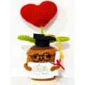 Handmade crochet graduation potted doll toy with red heart and diploma for nice desk decor - Heart Potted Plant