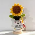 Handmade Crochet Sunflower Potted Doll Graduation Ornament Desktop Decor Gift for Mom - Sunflower White Pot Potted Plants