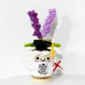 Handmade crochet graduation potted plant plush toy with cute glasses and message card decor. - Purple Flower White Pot Potted Plants