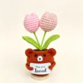 Handmade crochet potted tulips, cute bear flowerpot desk decor gift for mother's day. - Dog and Tulip Potted Plant