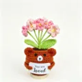 Handmade crochet potted plant cute bear design with pink flowers for home decor gift - Dog Forget-Me-Not Potted Plants