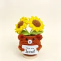 Handmade crochet sunflower potted plant cute bear design wool knit desk decor gift for her - Dog Double-Headed Sunflower Potted Plants