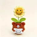 Handmade crochet sunflower potted plant cute bear knit flower home decor gift for desk. - Dog Smiley Face Sunflower Potted Plants