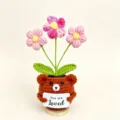 Handcrafted crochet potted plant with cute bear pot and pink flowers gift for mothers day - Dog Puff Flower Potted Plants