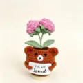 Handmade crochet cute bear potted plant with pink flowers, perfect gift for mothers day. - Dog Rose Potted Plants