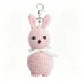 Handmade crochet pink bunny keychain, cute knitted plush doll bag charm for students and gifts. - Soft Pink Sweet Bunny Keychain