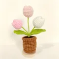 Handgemachte Häkel-Tulpe im Topf, süße Wollblumen Deko für Schreibtisch oder als Geschenk. - Tulpe Topfpflanze