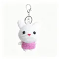Handmade crochet bunny keychain with pink dress cute plush bag pendant for students - Vibrant White Bunny Keychain