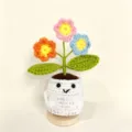 Handmade crochet potted plant positive energy flower doll cute desk ornament gift variant - Triple-Head Puff Flower Potted Plant