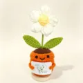 Handmade crochet potted flower doll with wooden base, cute positive energy desk decor item. - Puff Flower Potted Plant 5