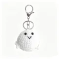 Handmade white crochet plush doll keychain, cute knitted bag pendant charm accessory. - White Dumpling Keychain