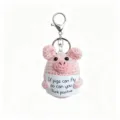Handmade crochet pink pig keychain cute plush bag charm with inspiring quote sign - Inspirational Little Pig Keychain