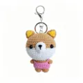 Handmade crochet bear keychain cute knitted plush bag charm accessory pink and brown style - Pink Skirt Shiba Inu Keychain