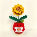 Handmade crochet sunflower potted doll, cute apple flowerpot with positive message card decor. - Sunflower Potted