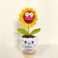 Handcrafted crochet sunflower potted doll with funny face, cute positive energy desktop ornament for gift. - Abstract Potted Sunflower 2