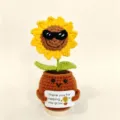 Handmade crochet sunflower potted plant doll, cute wool knit desktop ornament for gifts. - Abstract Black-Faced Potted Sunflower