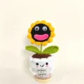 Handmade crochet sunflower potted doll desktop ornament positive energy gift for graduation. - Abstract Black-Faced Potted Sunflower 2