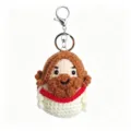 Handmade crochet Jesus doll keychain, cute knitted plush bag charm ornament key ring. - Curly Beard Man Keychain