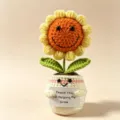 Handmade crochet sunflower potted doll cute knitted flower decoration gift for friends desk decor - Pink Rim White Pot Sunflower