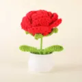 Handcrafted crochet red flower potted plant, lovely wool knitted desktop decoration gift. - Positive Potted Plant - Red Rose