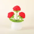 Handmade crochet red flower potted plant, cute desktop ornament and home decor gift. - Positive Potted Plant - 3-Head Red Rose